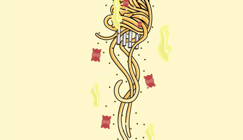 carbonara grafica adobe illustrator giallo spaghetti