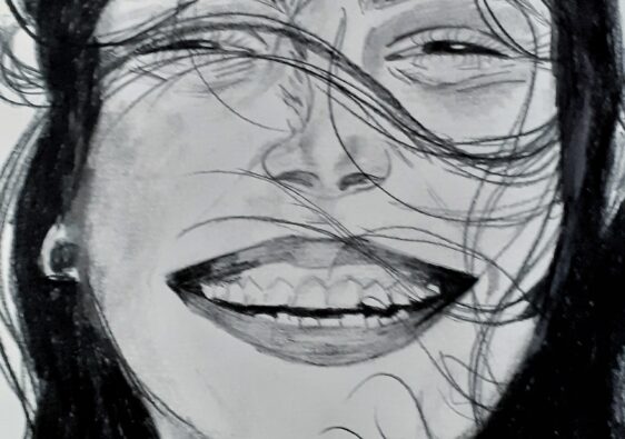 disegno matita bianco e nero volto sorridente risata ridere