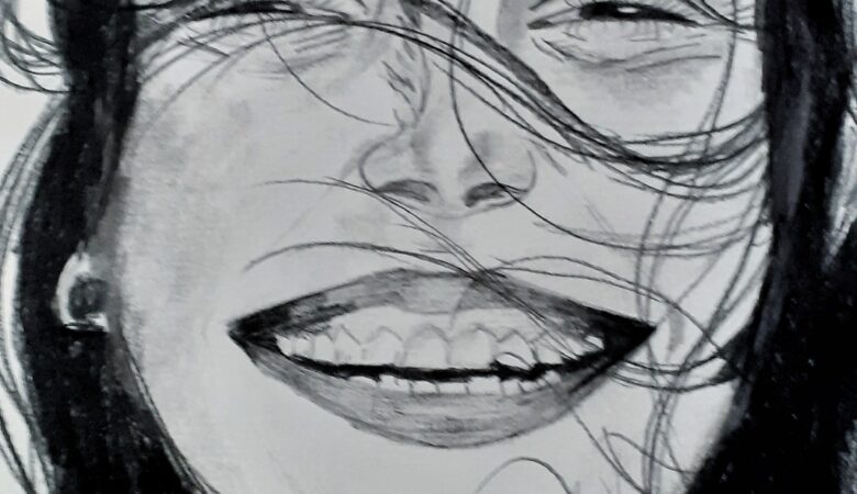 disegno matita bianco e nero volto sorridente risata ridere
