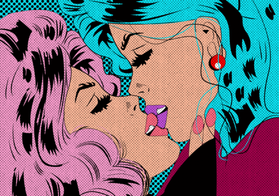 Bacio tra due donne Illustrazione in Adobe Illustrator