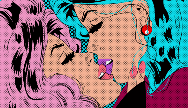 Bacio tra due donne Illustrazione in Adobe Illustrator